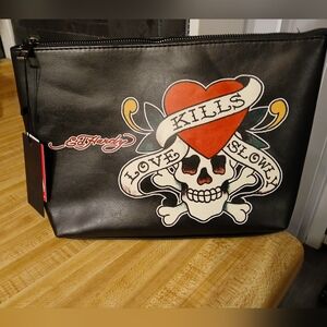 Ed Hardy NWT Large Black Skull Cosmetic Case